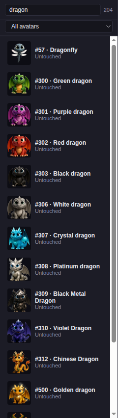 Avatar rail filtered by the word 'dragon'