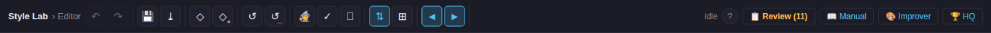 Header toolbar showing the Review link and category arrows